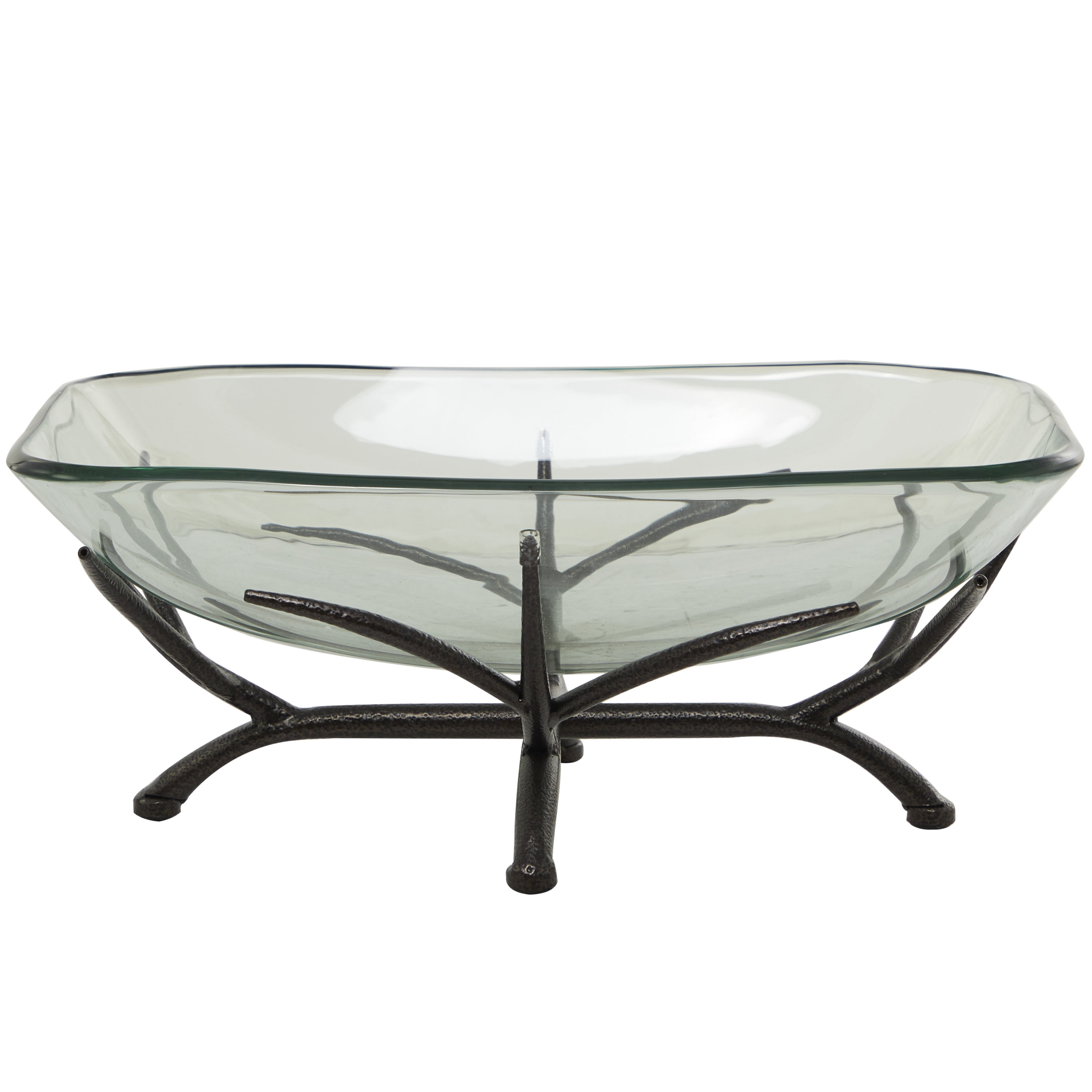 DecMode 19" x 8" Clear Glass Kitchen Serving Bowl with Black Metal Branch Stand, 1-Piece