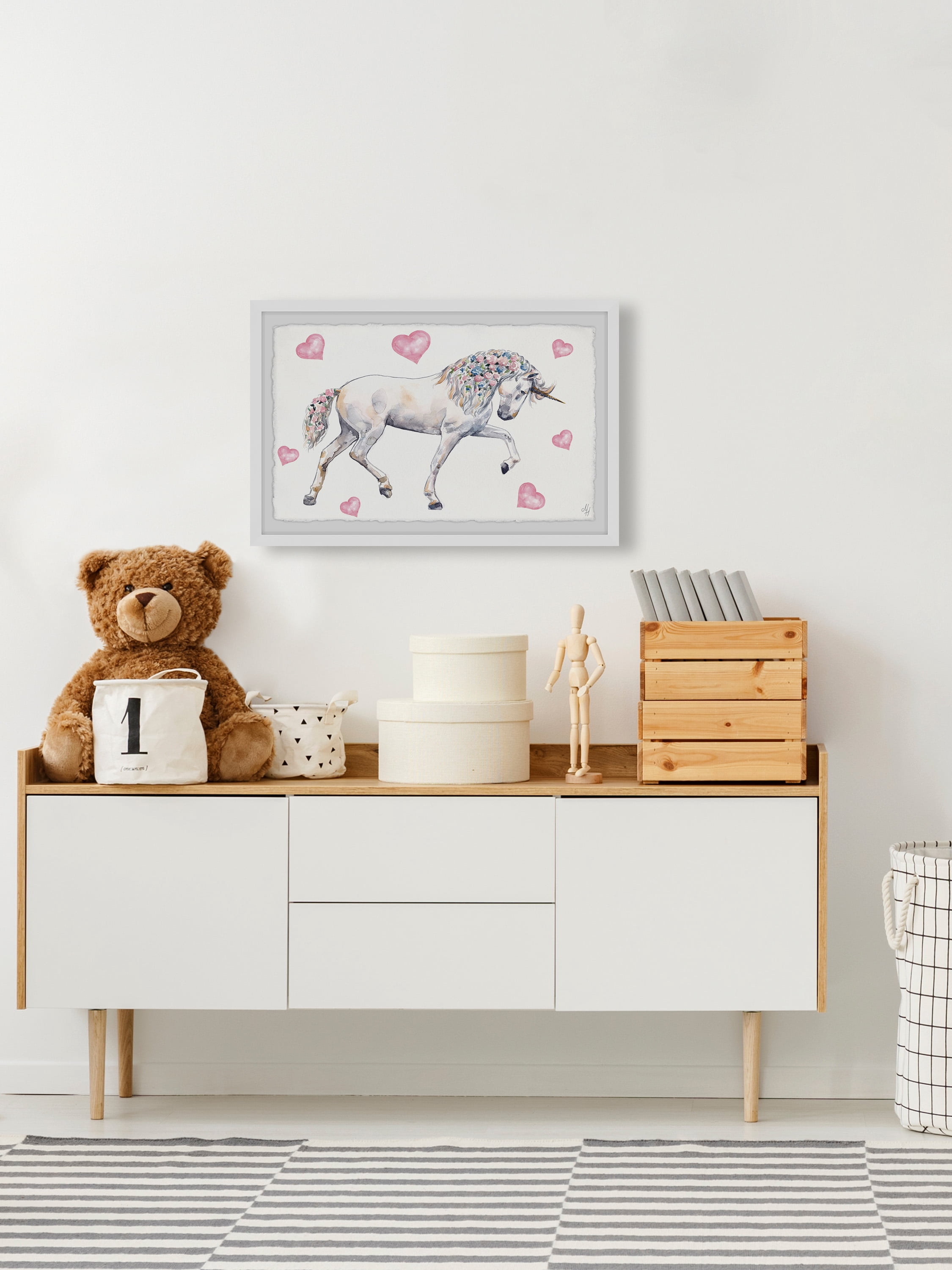Marmont Hill Floral-Haired Unicorn Framed Wall Art, 45.00" x 1.50"