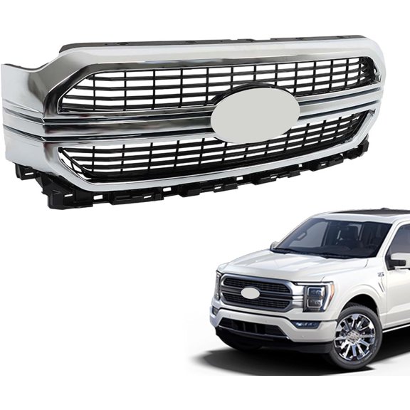 SHZAITOR Front Grille Upper Grill Chrome Molding Mesh Replacement for 2021 2022 F150 Limited Model