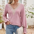 thumbnail image 2 of Towmus Women's Casual Long Sleeve Lace V Neck Layers Mesh Tunic Tops Trendy Elegant Dressy Blouses, Pink, L, 2 of 9