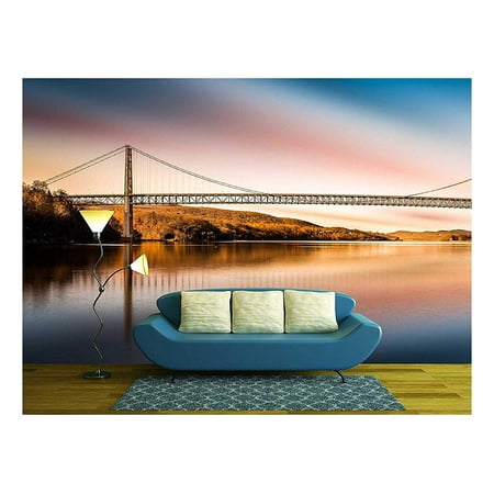 wall26 - Bear Mountain Bridge after Sunset. Bear Mountain Bridge is a Toll Suspension Bridge in New York State - Removable Wall Mural | Self-adhesive Large Wallpaper - 100x144 (Best Way To Clean Walls After Removing Wallpaper)