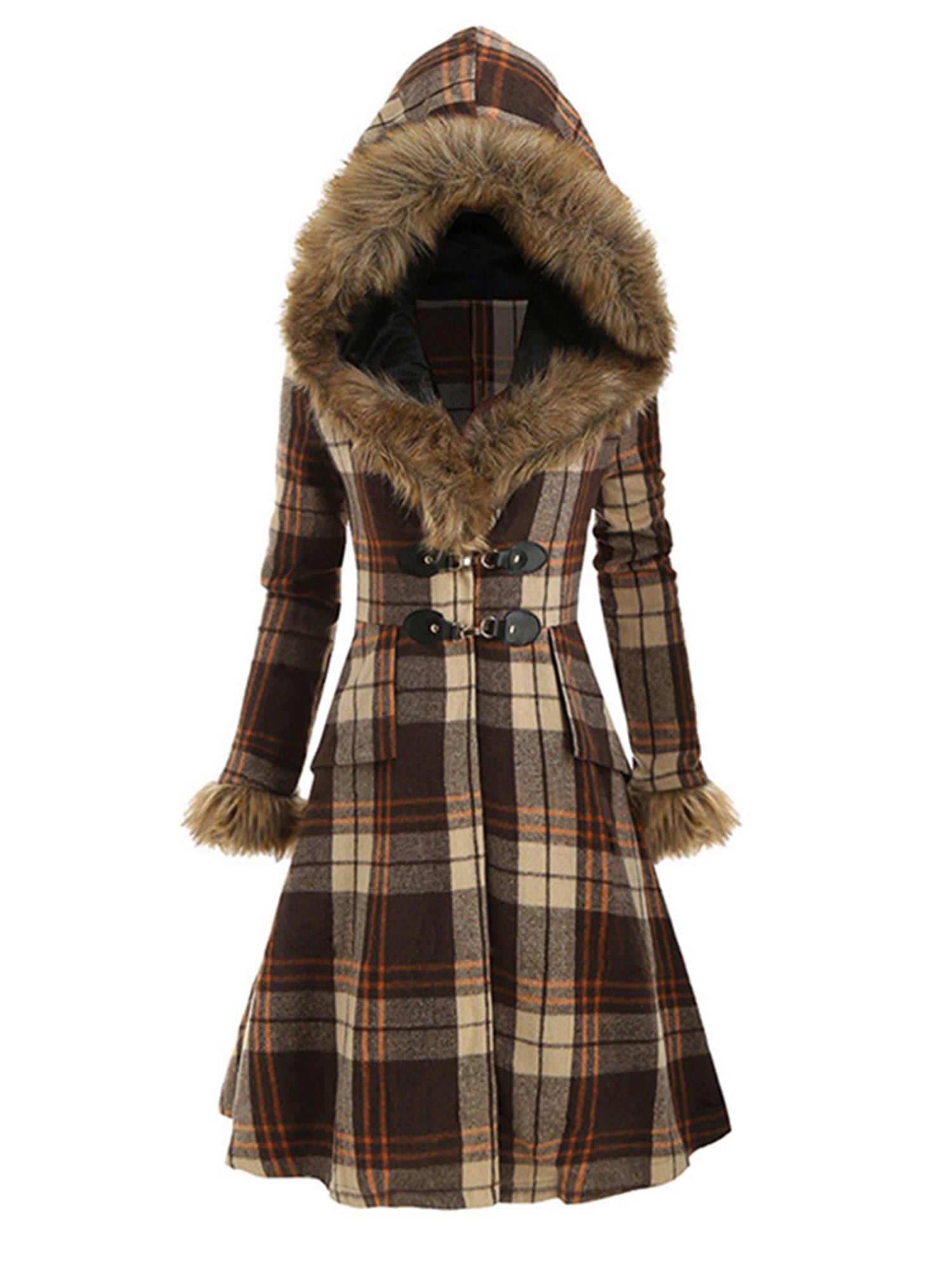 Women's Winter Warm Hooded Coat Long Slim Faux Fur Parka Jacket Overcoat Outwear