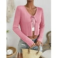 thumbnail image 2 of Women's Tie Front Long Sleeve Rib Knit Shrug Sweaters Cardigan Crop Top, 2 of 5