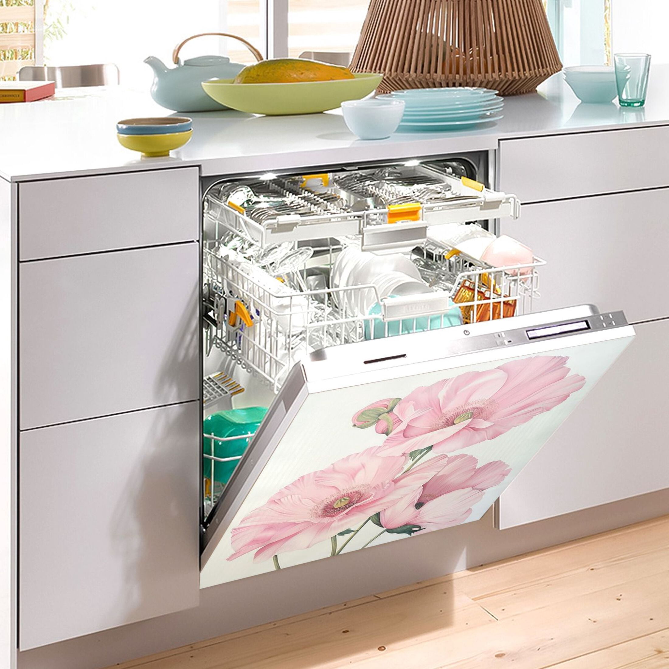 Dishwasher Magnetic Sticker 23x26 Inch Refrigerator Magnetic Sticker Washing Machine Magnetic Sticker Kitchen Panel Magnetic Sticker Home Decor Pink Large Flowers