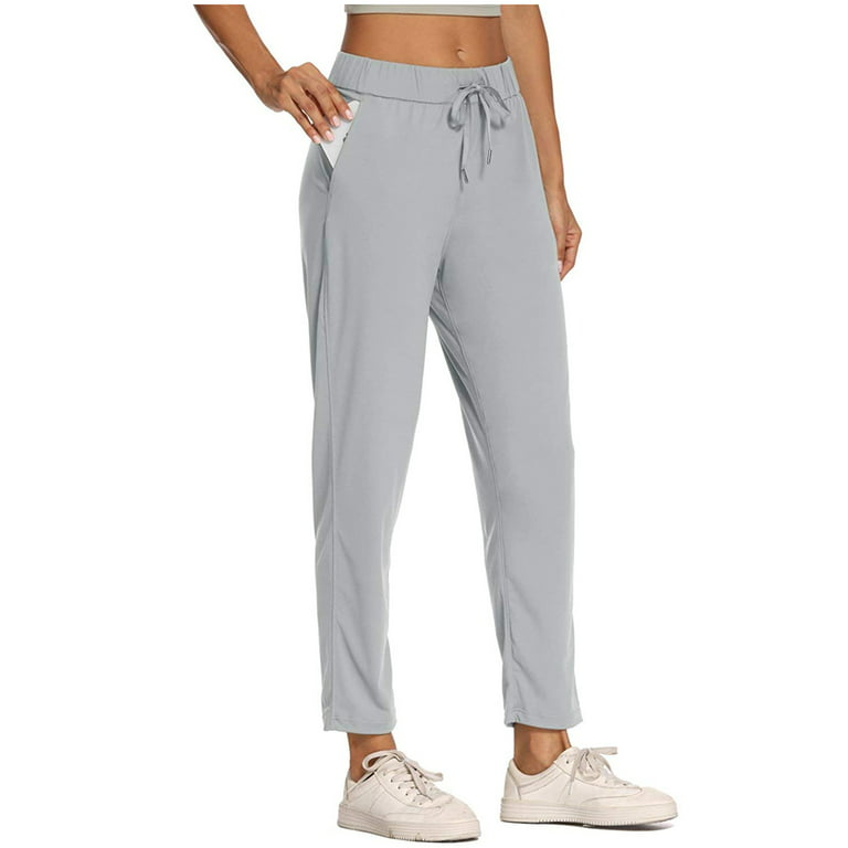 YWDJ Pants for Women High Waist Work Women Lounge Sweatpants Bandage Pants  7/8 Casual Joggers Stretch Solid Pants Gray XS 