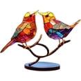thumbnail image 6 of Rungungde Stained Glass Birds On Branch - Double Sided Multicolor Metal Birds Craft Statue Desktop Ornaments, Flat Stained Glass Birds Art Sculpture for Home Office Bedroom Decorations, 6 of 13