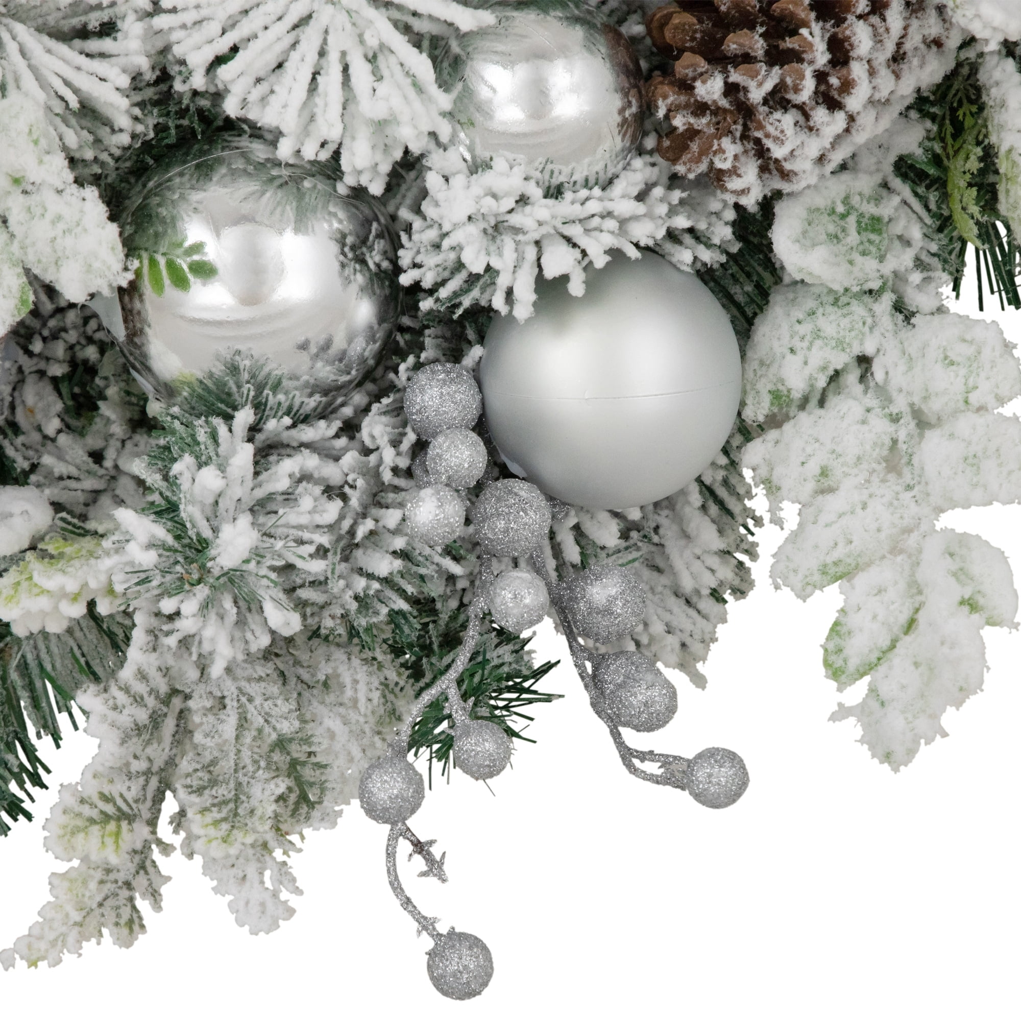 Northlight Glitter and Frosted Foliage Artificial Christmas Wreath with Bow 30-Inch Unlit - 30"