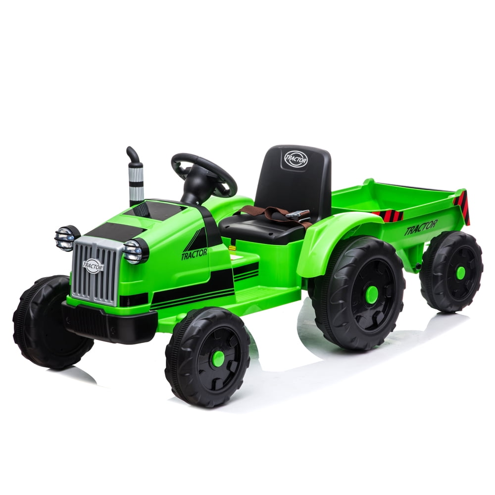 TOBBI 12V Kids Electric Battery-Powered Ride On Toy Tractor w/ Trailer Rose Red 