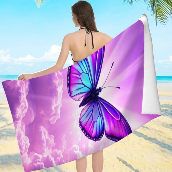 RKSupls Butterfly Clouds Radiant Light Microfiber Beach Towel, Extra Large Quick Dry Lightweight Towel for Travel Swimming Camping, Soft Super Absorbent- 55.1x27.6in