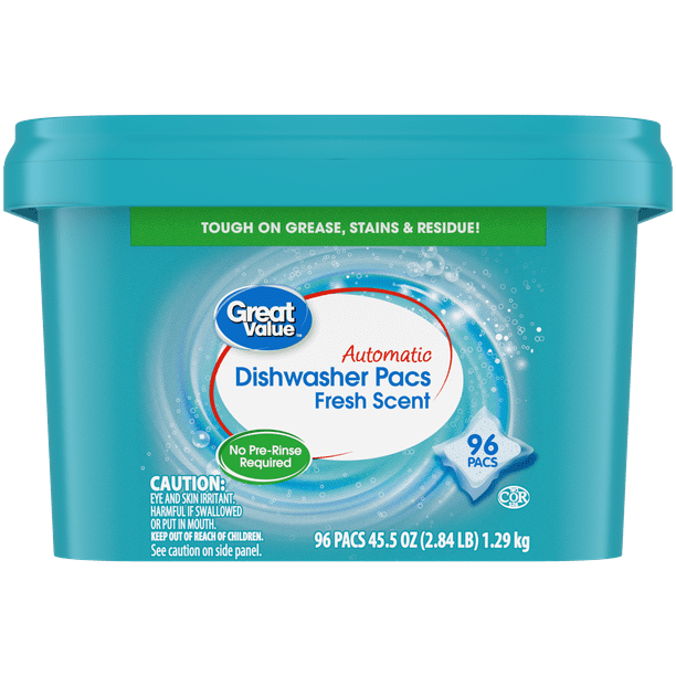 Great Value Pacs Dishwasher Detergent Pods, Clean and Fresh Scent, 45.5