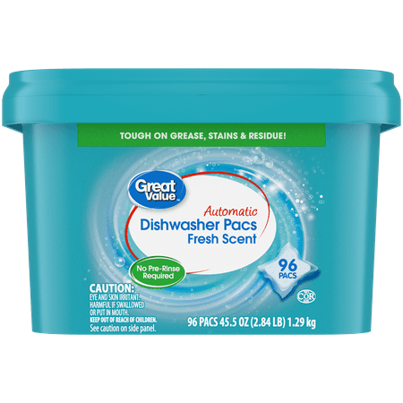 Great Value Automatic Dishwasher Pacs, Fresh Scent, 45.5 oz, 96 Count
