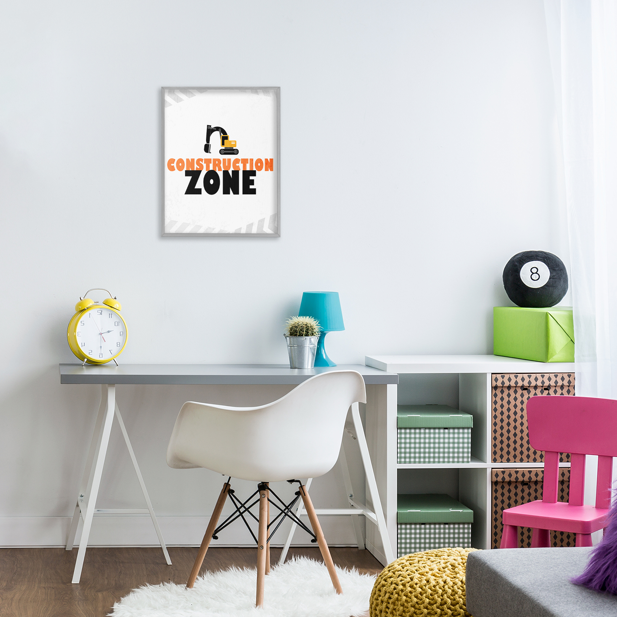 Construction Zone Minimal Gray Framed Giclee Art, design by Kim Allen