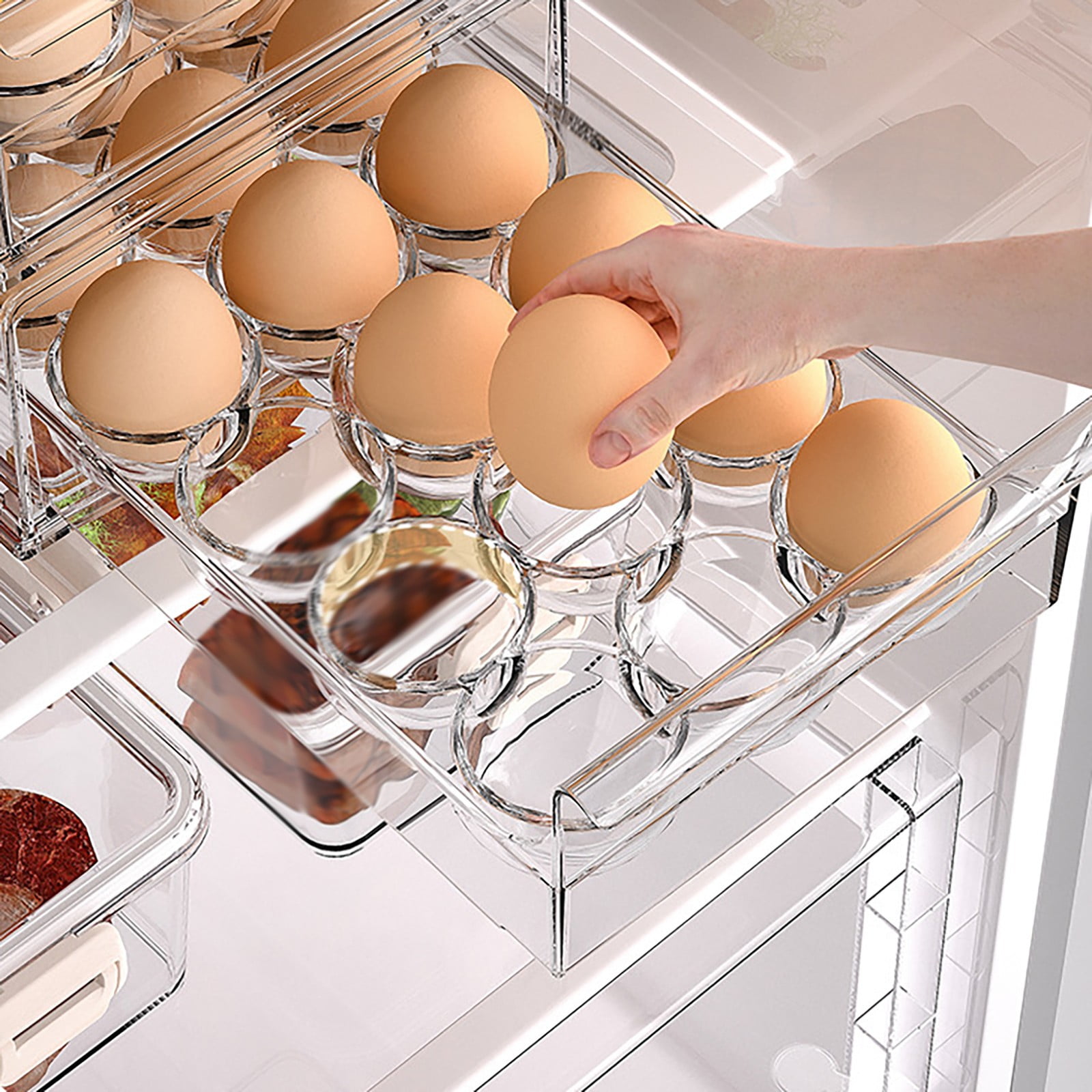 Kingtowag Stackable 12/18 Egg Holder for Fridge, Transparent Egg Dispenser Refrigerator Organizer, Large Inventory, Large Inventory