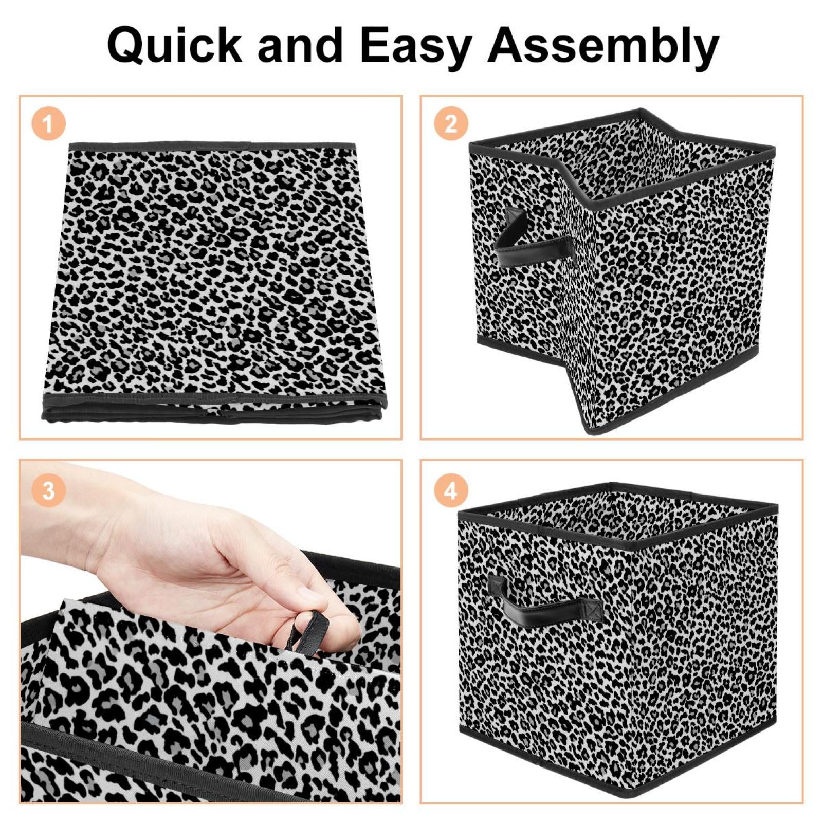 RATGDN Collapsible Fabric Cube Storage Bin with Double Handles for Living Room Bedroom Office Black - Black Leopard Print Elegant