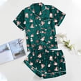 thumbnail image 2 of Women's Casual Printed Pyjama Set Silk Satin Short Sleeve Button Down Top And Shorts Set, 2 of 2
