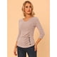 thumbnail image 3 of Top Allegra K acanalado decoración botones punto sólido mangas 3/4 cuello en V Beige RoXS, 3 of 5
