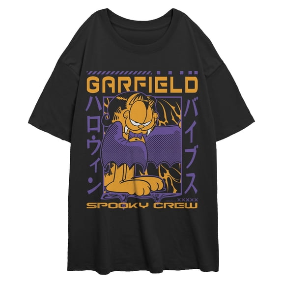 Juniors Garfield Orange Cat Fangs And Cape Crew T Shirt