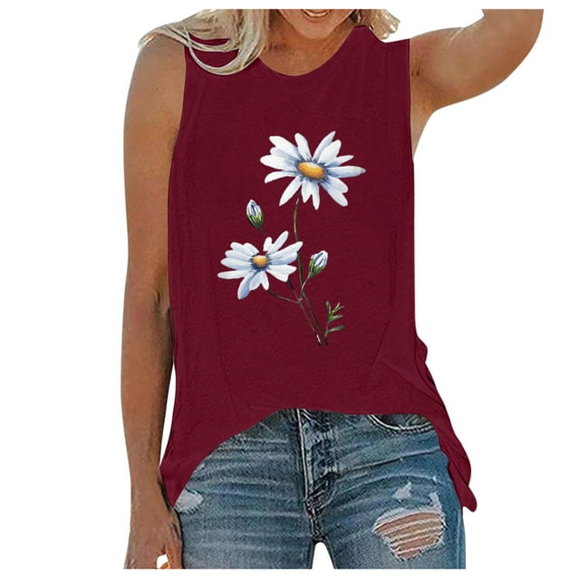 Pompotops Femme Mode Décontractée Imprimé Sans Manches Haut Blouse Débardeur Camisole