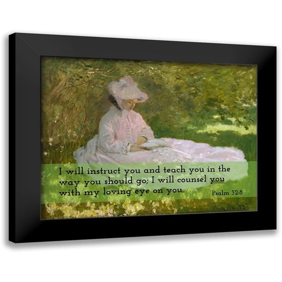 ArtsyQuotes 14x12 Black Modern Framed Museum Art Print Titled - Bible Verse Quote Psalm 32:8, Claude Monet - Springtime 2