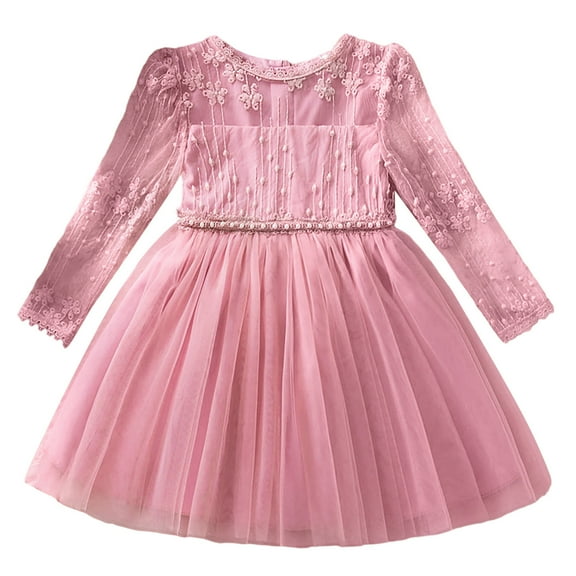 Hifoo Winter Long Sleeve Girls Party Dress Gown Casual Baby Toddler Formal Occasion Cozy Kids Christmas Solid Color O-Neck Dresses