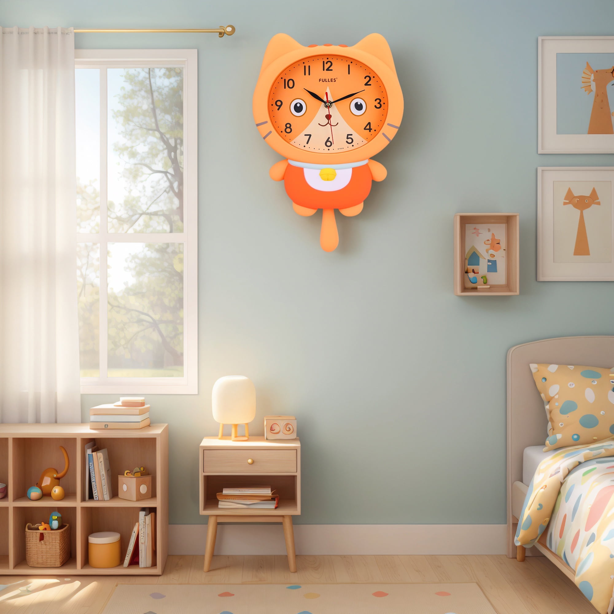 Unique Bargains 1pc Cartoon Cat Mechanism Wall Clock for Home 15" x 10" x 2.4" Pink