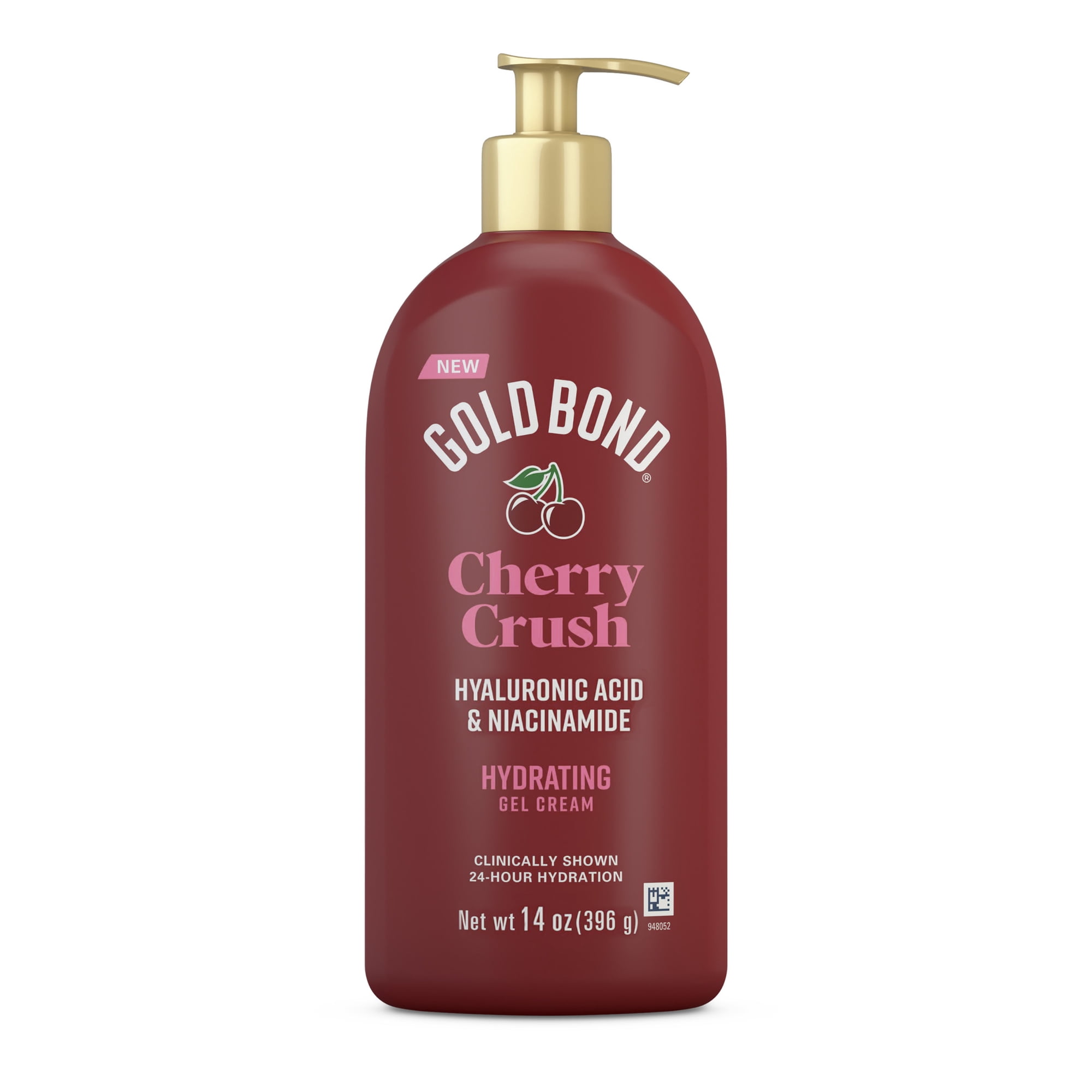 Gold Bond Cherry Crush Hydrating Gel Cream, Juicy Cherry Crush Scent, 24-Hour Hydrating Body Lotion with Hyaluronic Acid and Niacinamide, 14 oz.