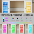 thumbnail image 3 of PUFFCAFE Makeup Vanity Desk with Mirror and Lights,Glass Top Vanity Table with RGB Cabinets,Large Dressing Table for Women Bedroom,White Vanity, 3 of 10