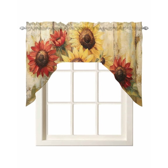 Spring Sunflower Kitchen Swag Valances for Windows, Summer Oil Painting Floral Leaf Plant Swag Valances Curtains for Living Room, Rod Pocket Window Treatments for Bathroom, Bedroom, Cafe, 56"x36"