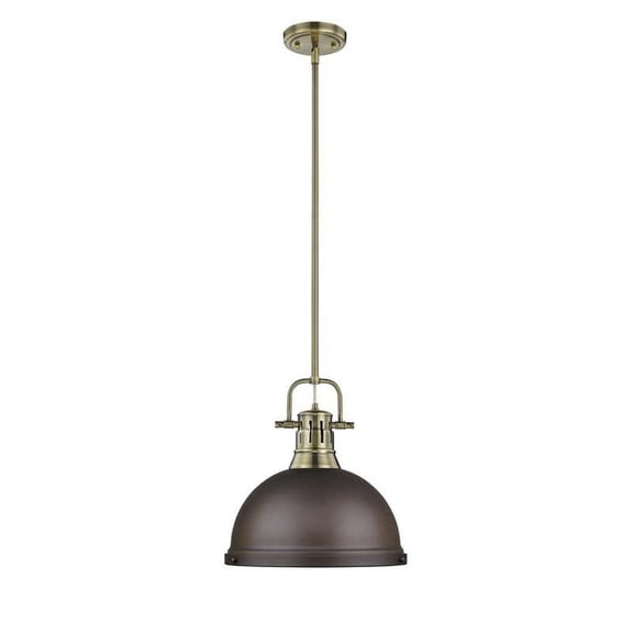Golden Lighting Duncan 1 Light Pendant with Rod in Aged Brass with a Rubbed Bronze Shade