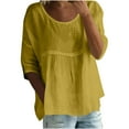 thumbnail image 3 of Women's Loose Fit V Neck 3/4 Sleeve Top Shirt Tunic Solid Color Casual Daily Wear Business Office Vacation Outfit Fashion Essential Gift for Women | Sopatenor,Yellow XL, 3 of 8