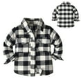 thumbnail image 2 of LYHaoo Kids Toddler Flannel Shirt Jacket Plaid Long Sleeve Lapel Button Down Shacket Baby Boys Girls Pockets Shirt Top Coat Outwear School Uniform Sizes 18-24 Months Black, 2 of 6
