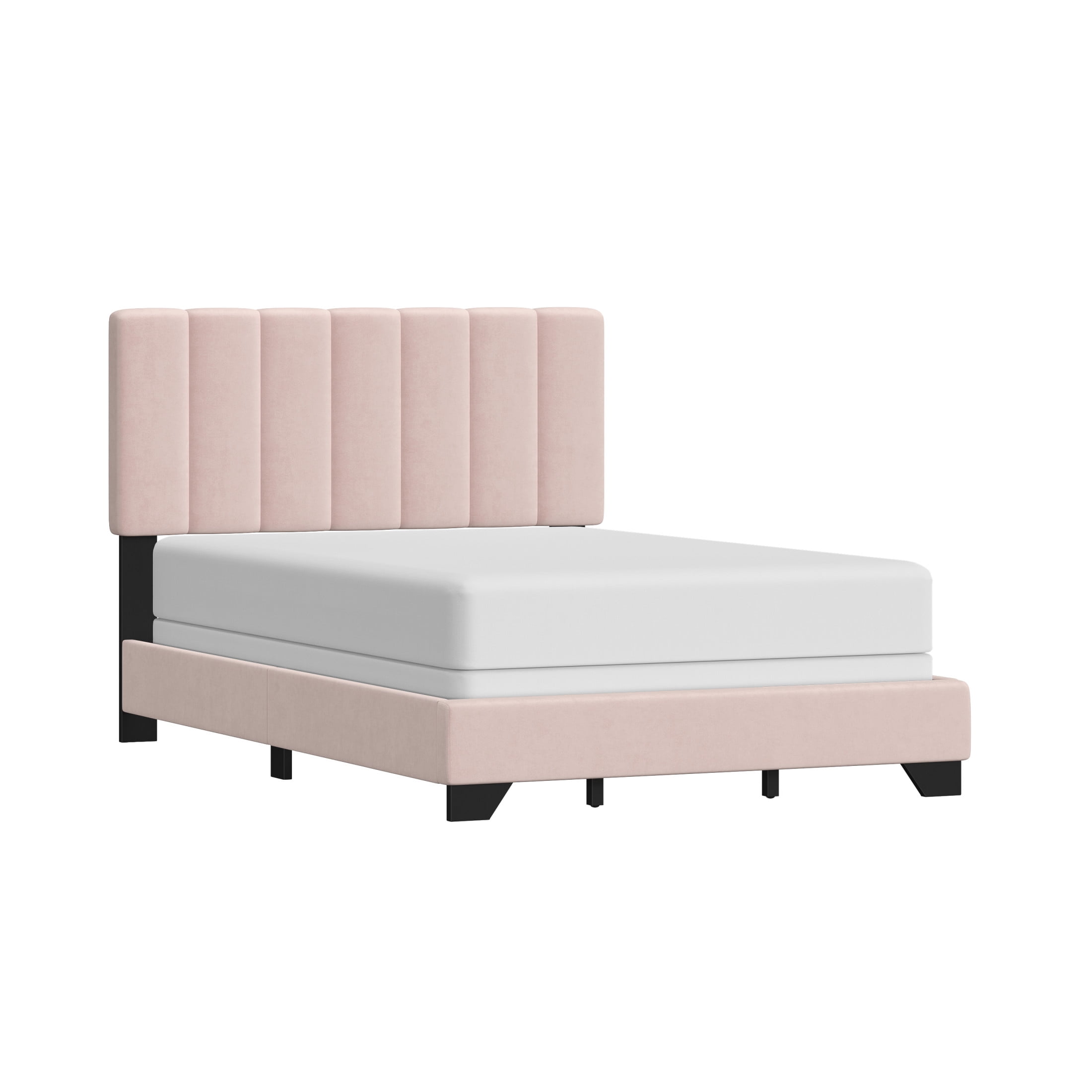 Reece Channel Stitched Upholstered Queen Bed, Light Pink, by Hillsdale Living Essentials