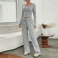 thumbnail image 2 of Moxiu Square Neck Top Cropped Tunic 2 Piece Sets for Women 2025 - Striped Wide Leg Pants Casual Lounge Sweatsuits Vacation Clothes Gray,S, 2 of 8