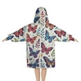 thumbnail image 2 of Colorful Butterfly Floral Leaf Blue Pattern Blanket Hoodies for Kids 6-13YR Oversize Wearable Blanket Hoodies for Boys Girls Teens, 2 of 7