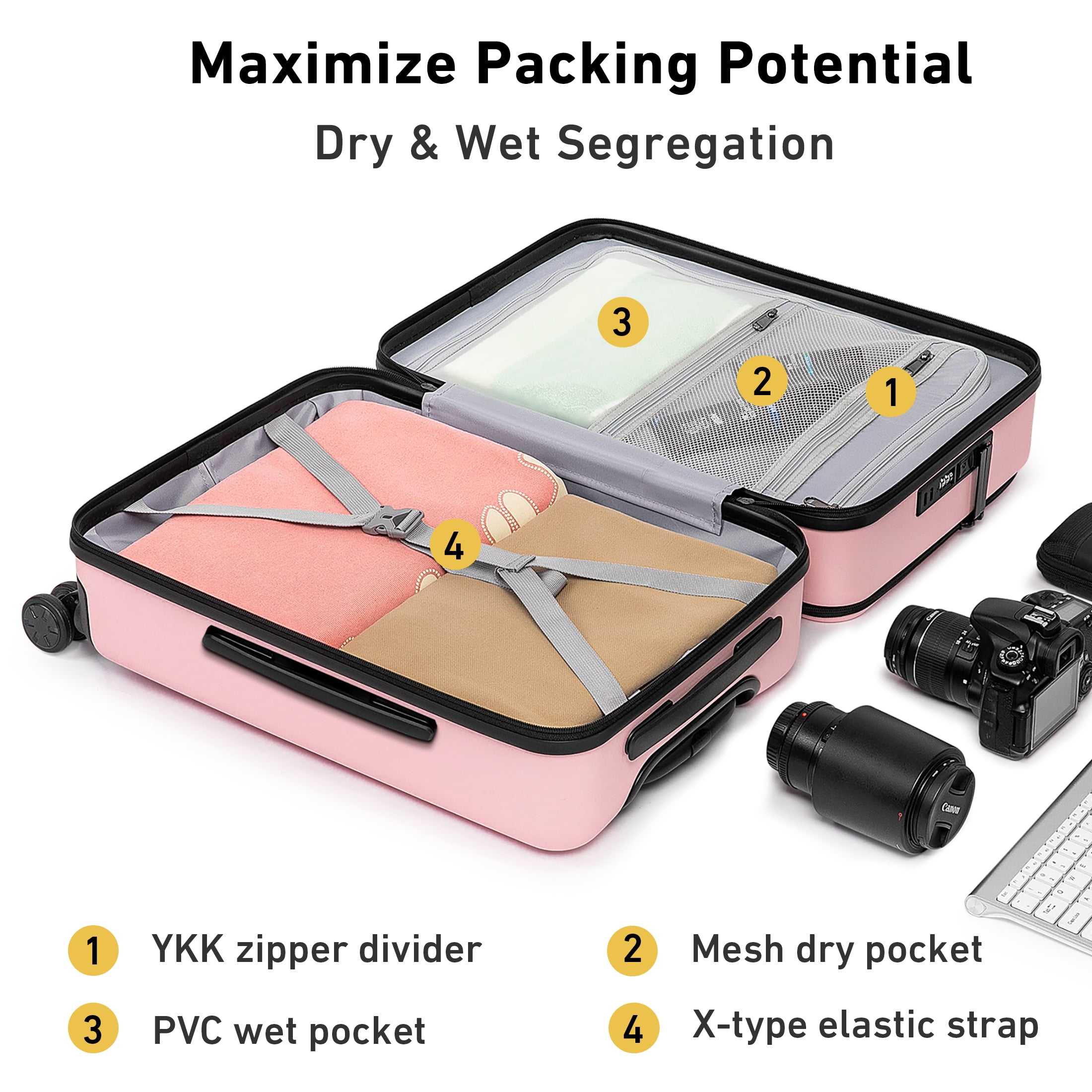 3 Piece Luggage Sets,Front Open Hard Shell 100% PC Suitcase With Double Spinner Wheels & TSA Lock
