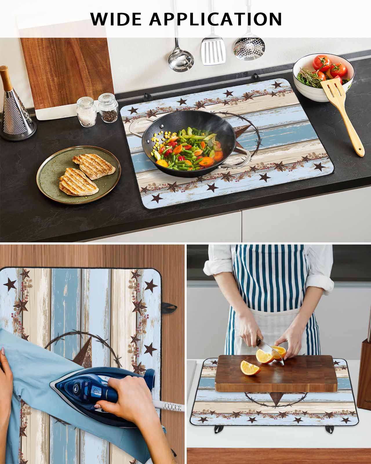 nqOlkjepod Large Induction Cooktop Protector Mat 24"x21", Country Star Blue Stove Top Covers for Electric Stove, Farmhouse Western Texas Star Barn Stove Burner Cover Mats, Glass Top Stove Cover