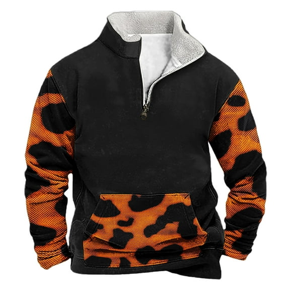 Mens Quarter Zip Sweatshirts,Sweatshirts for Men Camouflage Half Zip Sweatshirts Work Tactical Pullover Camo Printed Long Sleeve Tops Stand Collar Sweaters for Fall Winter