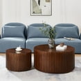 thumbnail image 7 of Gexpusm Nesting Coffee Table Set of 2, Handcraft Round Coffee Table with Small End Table, Solid Wood Accent Table for Living Room Bedroom Apartment, Walnut, 7 of 7