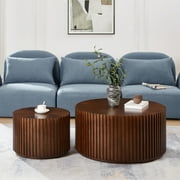 Gexpusm Nesting Coffee Table Set of 2, Handcraft Round Coffee Table with Small End Table, Solid Wood Accent Table for Living Room Bedroom Apartment, Walnut