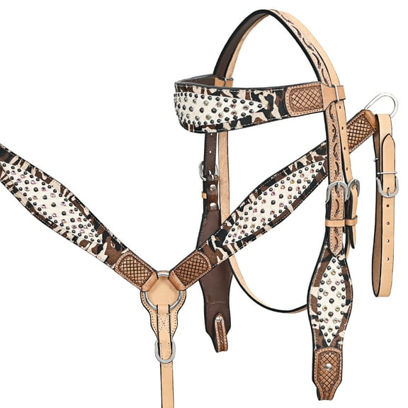 HILASON Western Horse Headstall Breast Collar Leather Tan