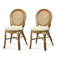 thumbnail image 3 of 3-Pc Rattan Wicker Dining Set Round Table Glass Top and 2 Denver Side Chairs with Cream Cushions, Colonial, 3 of 8