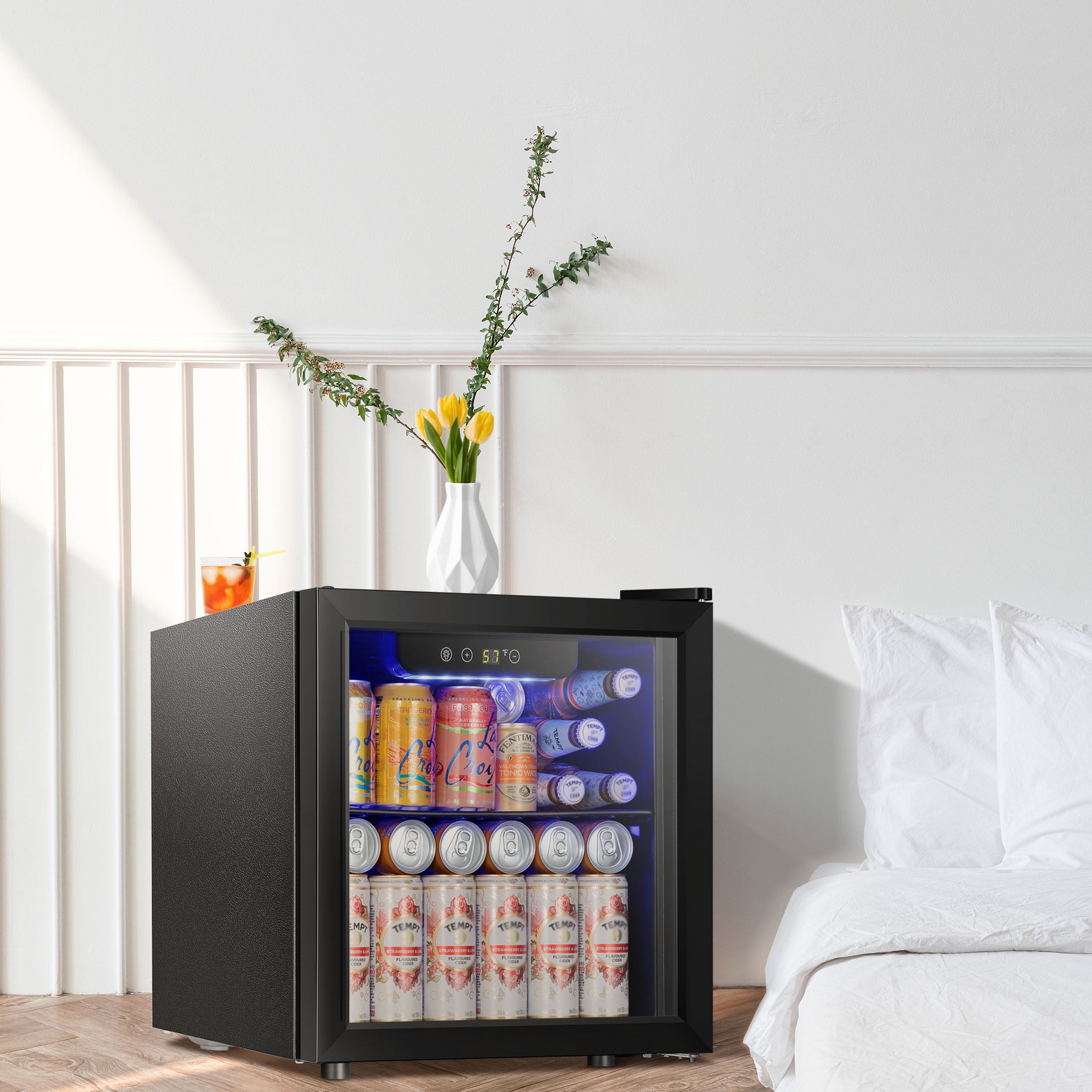 Electactic 1.3 Cu.Ft Beverage Refrigerator, 12 Bottle & 48 Can Mini Beverage Refrigerator, Mini Fridge with Glass Door for Home/Bar/Office