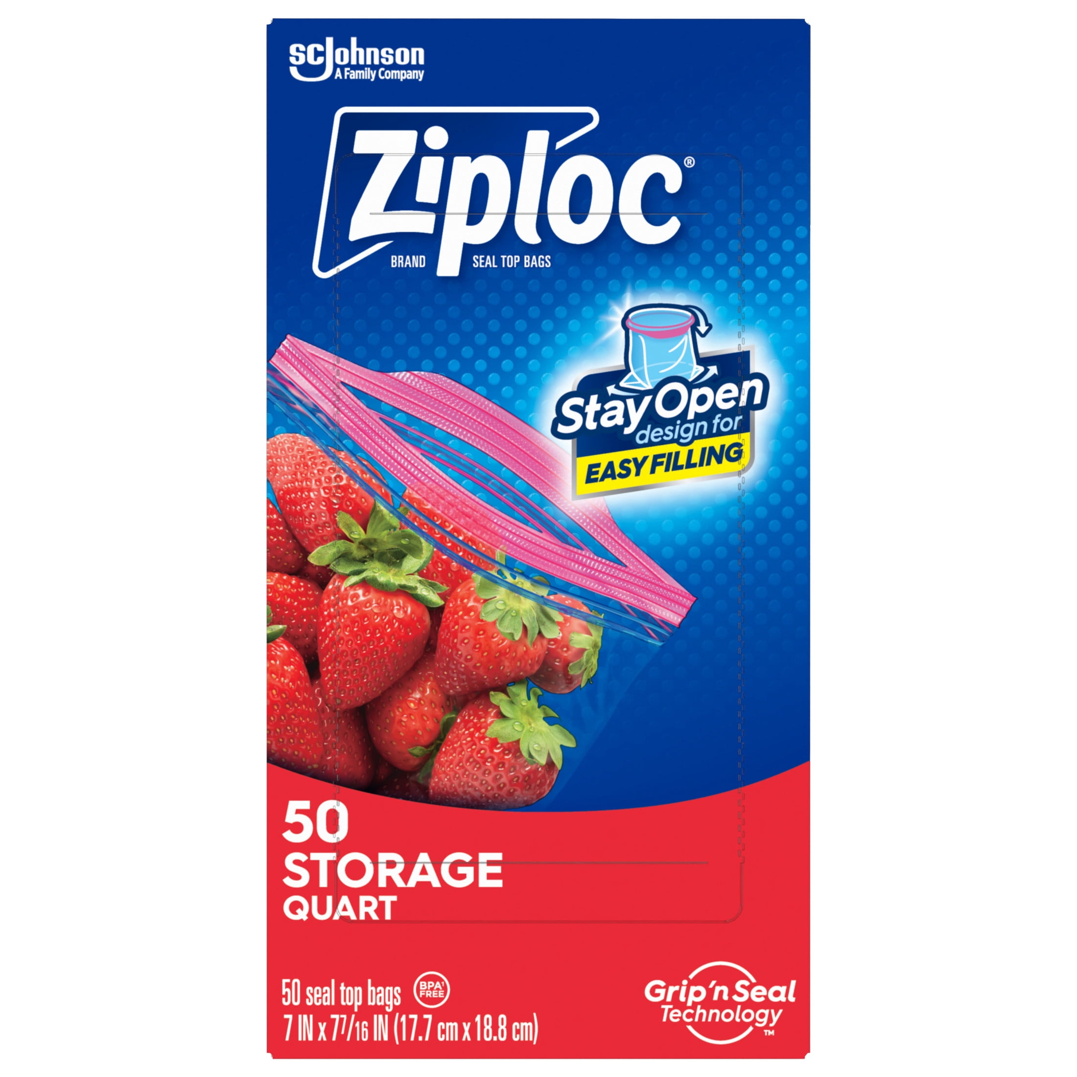 (4 pack) Ziploc Brand Food Storage Bags, School Supplies, with Grip 'n Seal Technology, Zipper, Quart, 50 Count