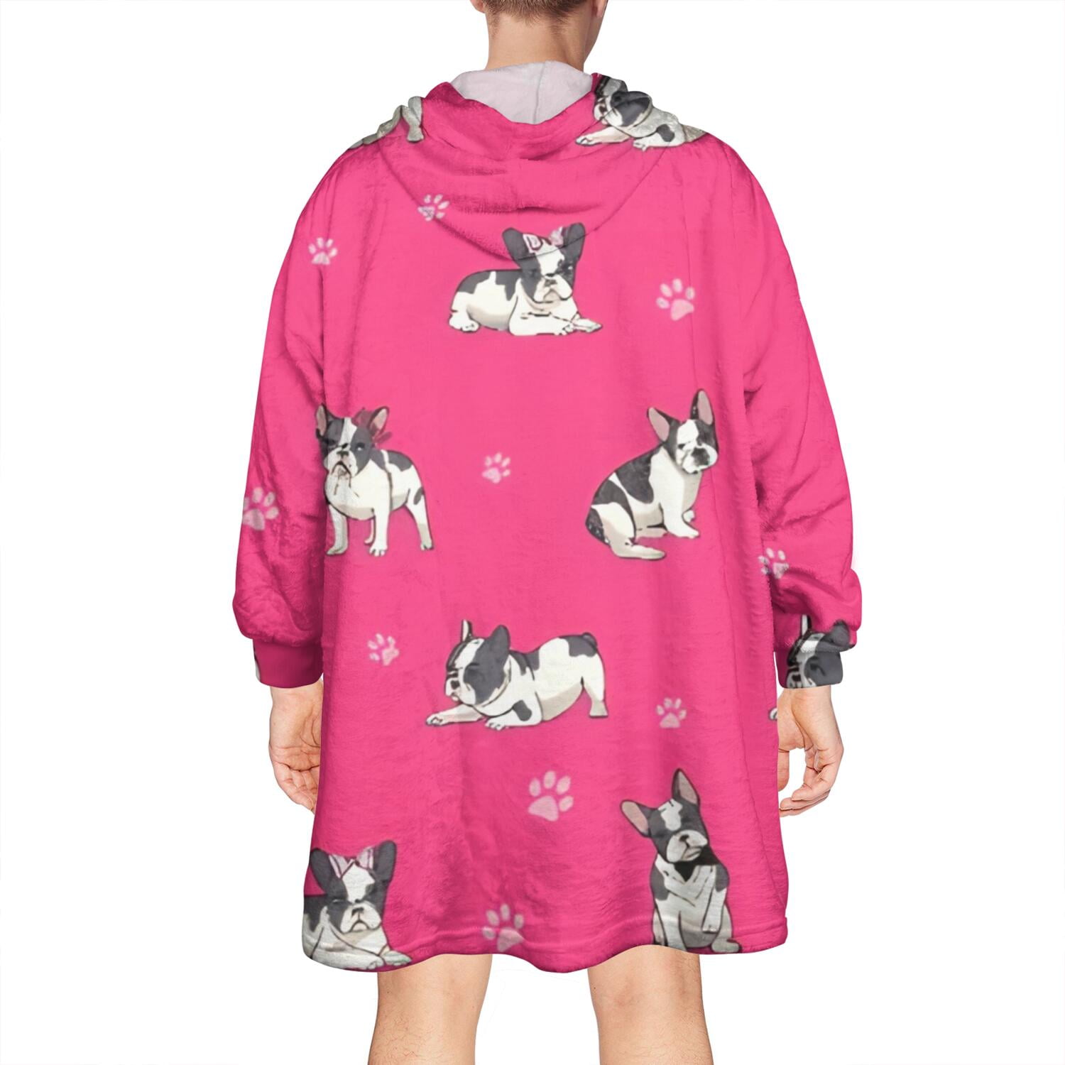 Wearable Oversized Blanket,Boston Terrier on Red Background Wearable Blanket Hoodie for Adults,Cozy Hooded Blankets with Super Pockets,Super Warm Fuzzy Pullover for Women & Men