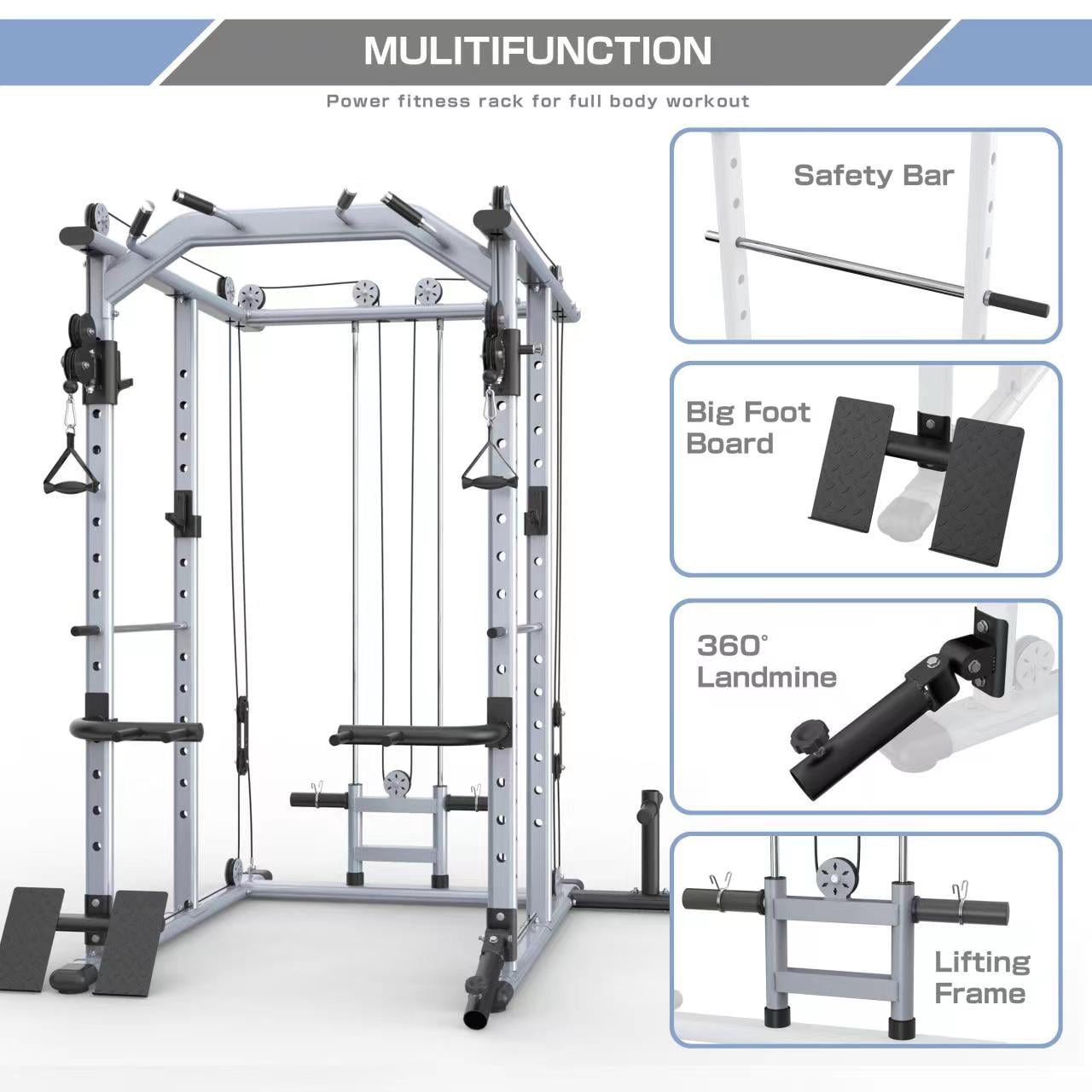 1400 LBS Power Rack with Cable Crossover Machine and More Strenght Training Attachment MAJOR LUTIE Multi-Function Power Cage 