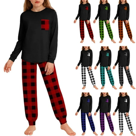 THDHVS Girls Clothing Sets Outfits for Girls Plaid Long Sleeve Set for Boys and Girls Casual Spring Wear Comfortable and Stylish Outfit 9-10 Years