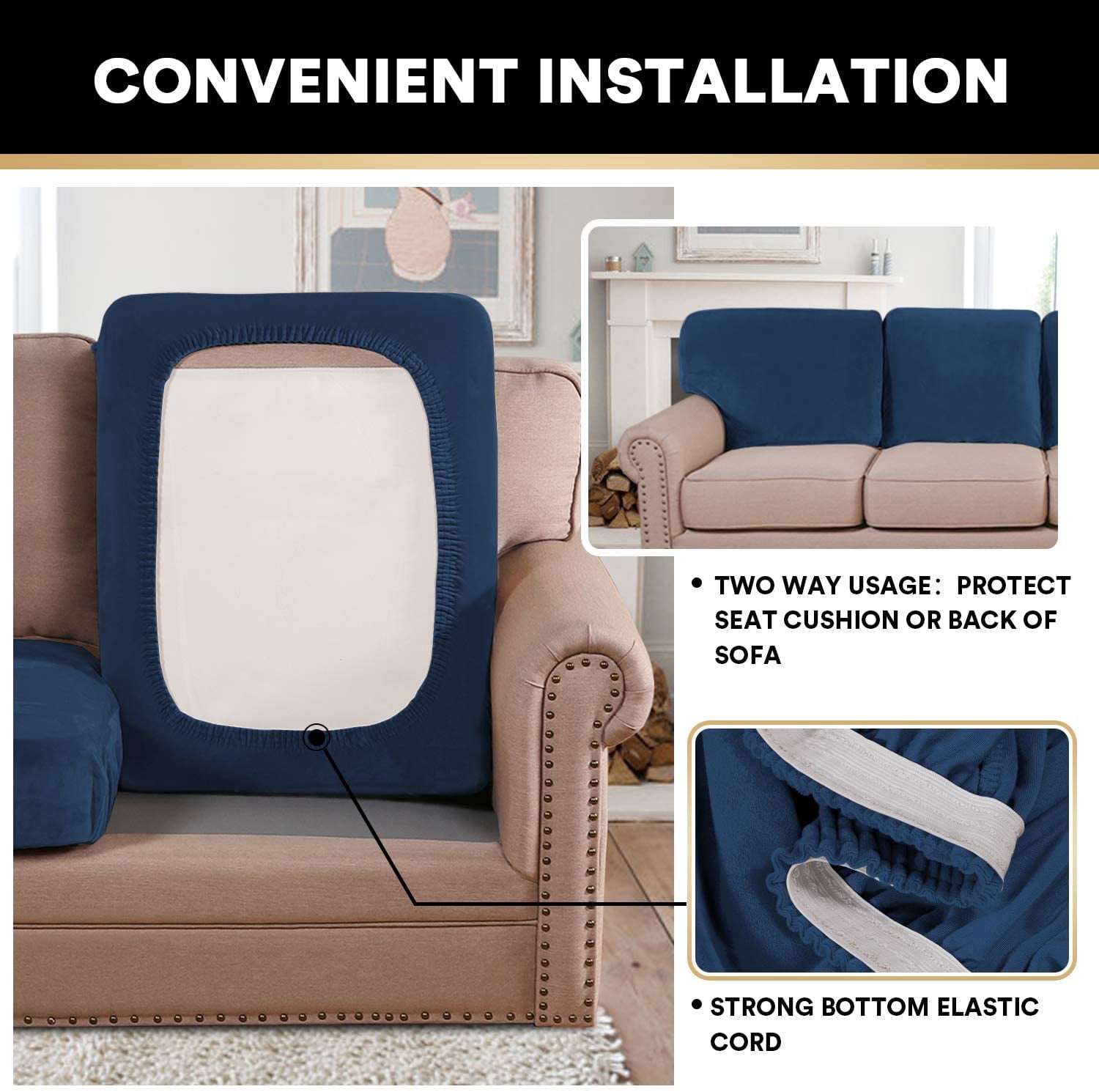 Velvet Stretch Couch Cushion Cover Plush Cushion Slipcover for Chair Sofa Cushion Furniture Protector Seat Cushion Sofa Cover Set of 3
