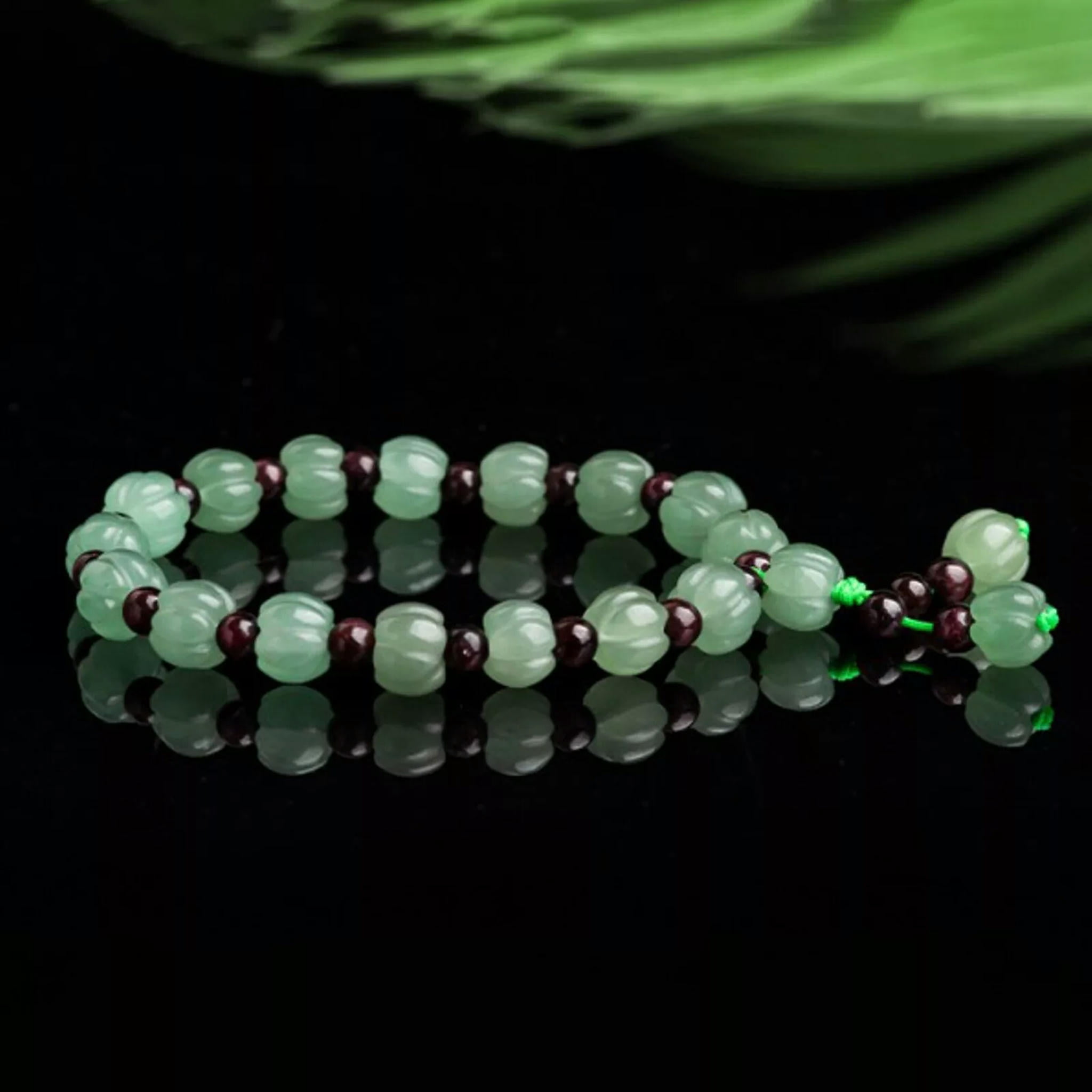 HOOUN Natural Aventurine Jade Green Pumpkin Beaded Braided Bracelet Lucky Women Gift