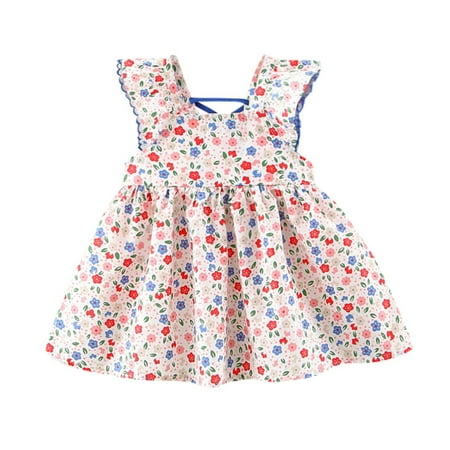 

DNDKILG Infant Baby Toddler Child Children Kids Flutter Sleeve Ruffle Dress for Girl Summer Sleeveless Dresses Floral Sundress Pink 12M-5Y