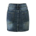 thumbnail image 6 of Women Denim Mini Skirt Casual A Line High Waist Button Zipper Closure Five Pocket Design Raw Hem Skirt Blue S, 6 of 8